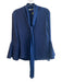 Alice & Olivia Size XS Navy Silk Front Button Tie Neck Long Sleeve Top Navy / XS