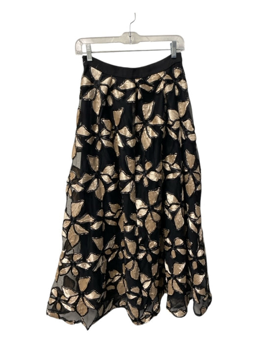 Eva Franco Size 4 Black & Beige Polyester Floral Floor Length Back Zip Skirt Black & Beige / 4