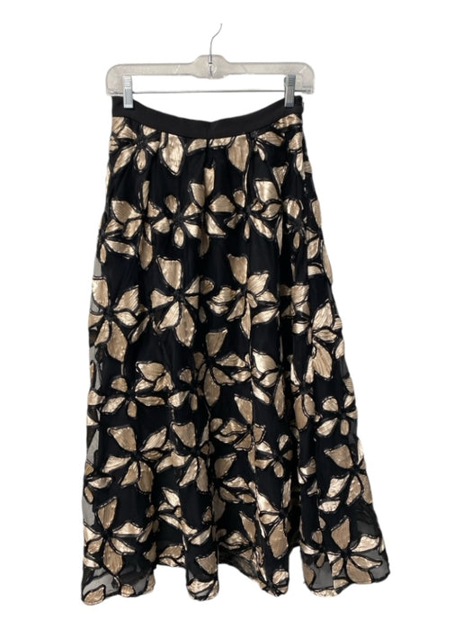 Eva Franco Size 4 Black & Beige Polyester Floral Floor Length Back Zip Skirt Black & Beige / 4