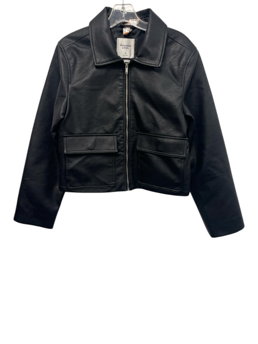 Abercrombie & Fitch Size M Black Polyester & Polyurethane Vegan Leather Jacket Black / M