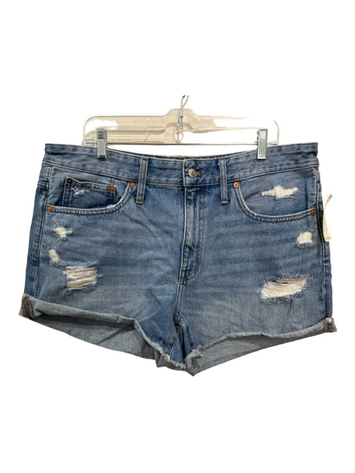 Madewell Size 14W Medium Wash Cotton Blend High Rise Distressed Raw Hem Shorts Medium Wash / 14W