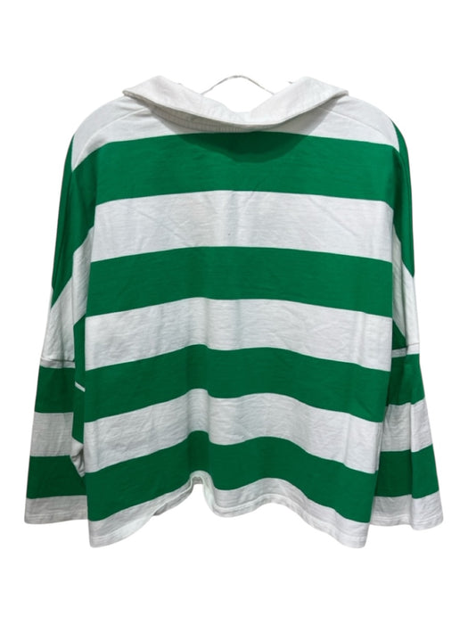 Crown & Ivy Size XL Green & White Cotton Horizontal Stripes V Neck Top Green & White / XL