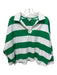 Crown & Ivy Size XL Green & White Cotton Horizontal Stripes V Neck Top Green & White / XL