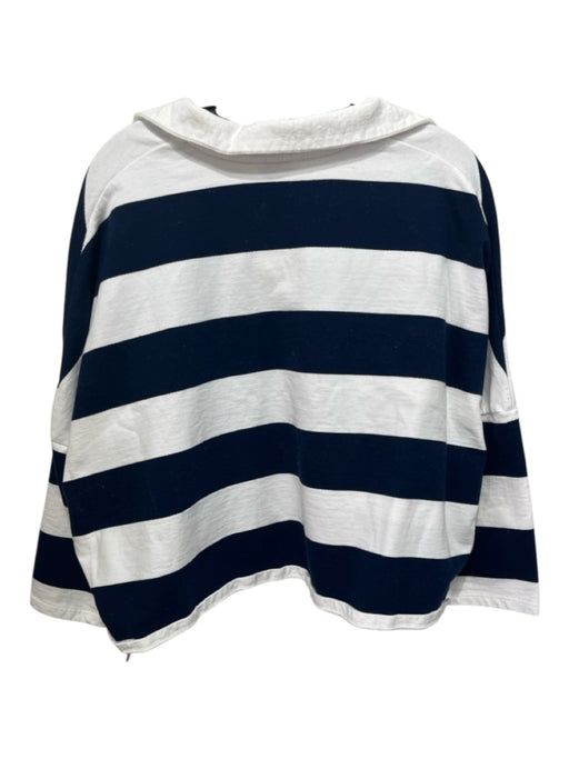 Crown & Ivy Size XL Navy Blue & White Cotton Horizontal Stripes V Neck Top Navy Blue & White / XL