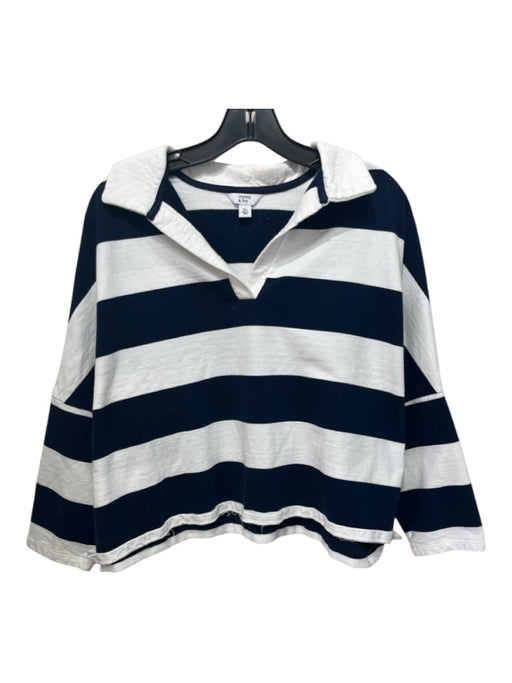 Crown & Ivy Size XL Navy Blue & White Cotton Horizontal Stripes V Neck Top Navy Blue & White / XL