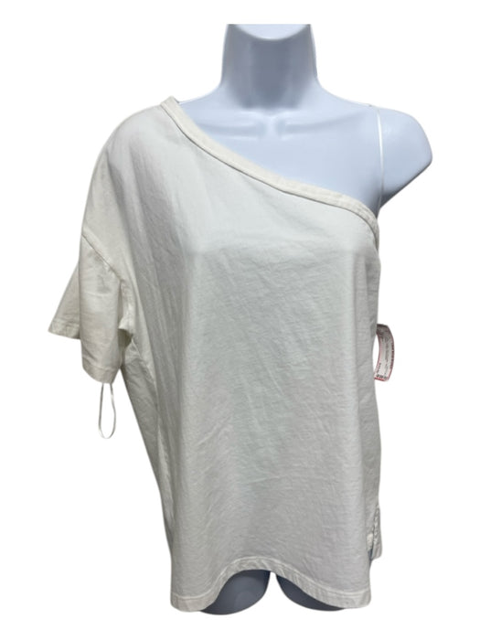 Pilcro Size L White Cotton One Shoulder Short Sleeve T Shirt Top White / L