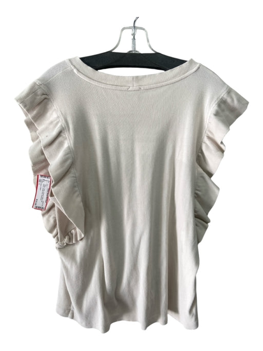 Roan + Ryan Size L Cream Cotton Ribbed Ruffle Cap Sleeve Scoop Neck Top Cream / L