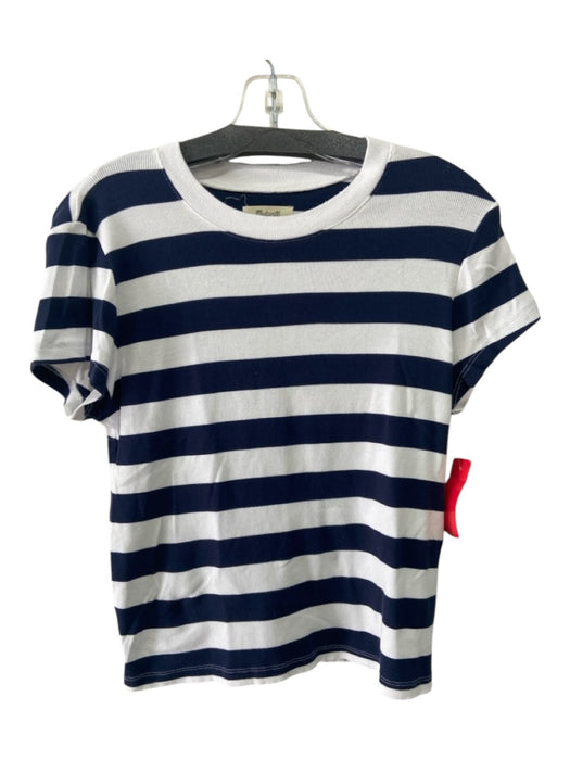 Madewell Size L Navy Blue & White Supima Blend Cap Sleeve Scoop Neck Top Navy Blue & White / L