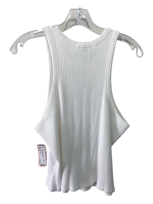 Good American Size 4 White Cotton Blend Ribbed Sleeveless Scoop Neck Top White / 4