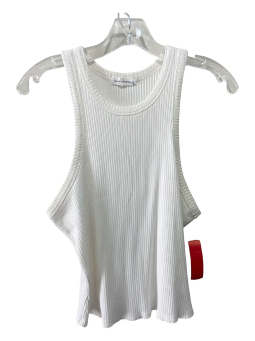 Good American Size 4 White Cotton Blend Ribbed Sleeveless Scoop Neck Top White / 4