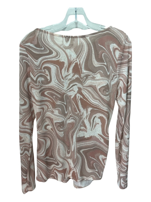 River Island Size 16 Mauve & Cream Polyester Marbled Rouched longsleeve Top Mauve & Cream / 16