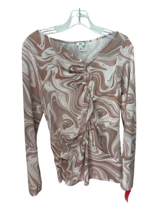 River Island Size 16 Mauve & Cream Polyester Marbled Rouched longsleeve Top Mauve & Cream / 16