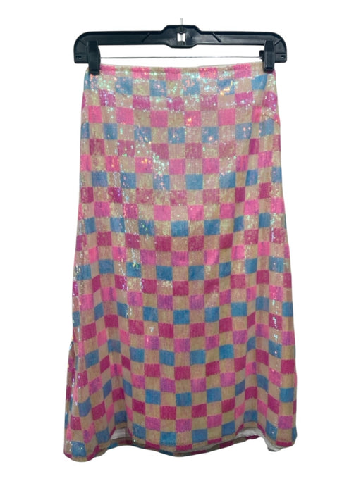 Mumu Size XL Pink & blue Nylon Checkered Back Zip Sparkle Strapless Dress Pink & blue / XL