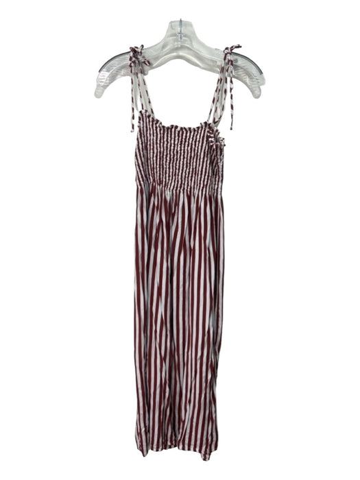 Faithful The Brand Size L Brown & White Viscose Striped Spaghetti Strap Dress Brown & White / L