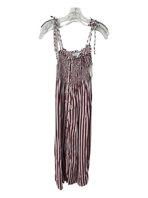 Faithful The Brand Size L Brown & White Viscose Striped Spaghetti Strap Dress Brown & White / L