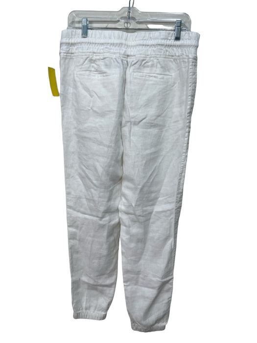 Athleta Size 8 White COTTON & LINEN Elastic Waist Zip Pockets Drawstring Pants White / 8