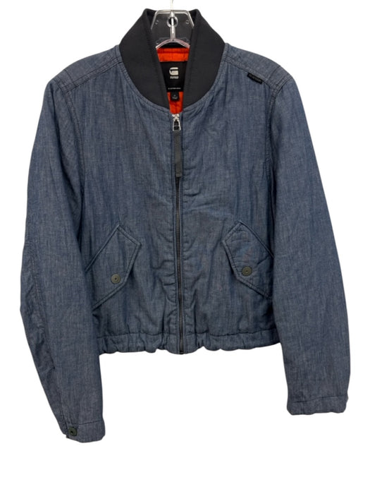 G Star Raw Size M Blue Cotton & Linen Polyester Fill Puffer Zip Up Bomber Jacket Blue / M