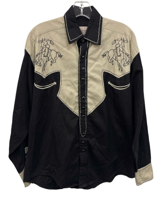 Rockmount Size M Black & Beige Snap Button Horse Western Cowboy Top Black & Beige / M