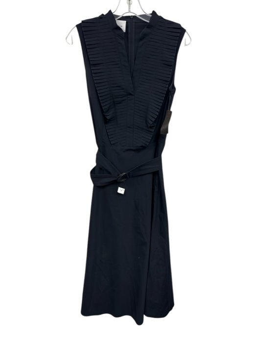 Akris Punto Size 8 Navy Blue Polyester & Cotton Sleeveless Pleated Midi Dress Navy Blue / 8