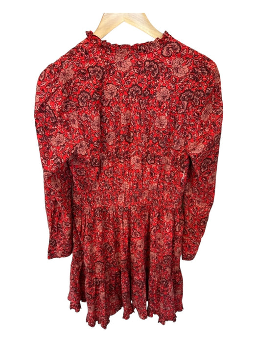 Ulla Johnson Size 8 Red & Maroon Cotton & Rayon Long Sleeve Botanical Dress Red & Maroon / 8