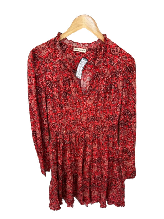 Ulla Johnson Size 8 Red & Maroon Cotton & Rayon Long Sleeve Botanical Dress Red & Maroon / 8