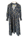 Chufy Size S Navy & Green Cotton & Silk Long Balloon Sleeve Botanical Maxi Dress Navy & Green / S