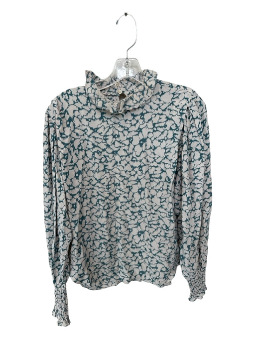 Isabel Etoile Marant Size 34 White & Teal Silk Long Sleeve Animal Print Top White & Teal / 34