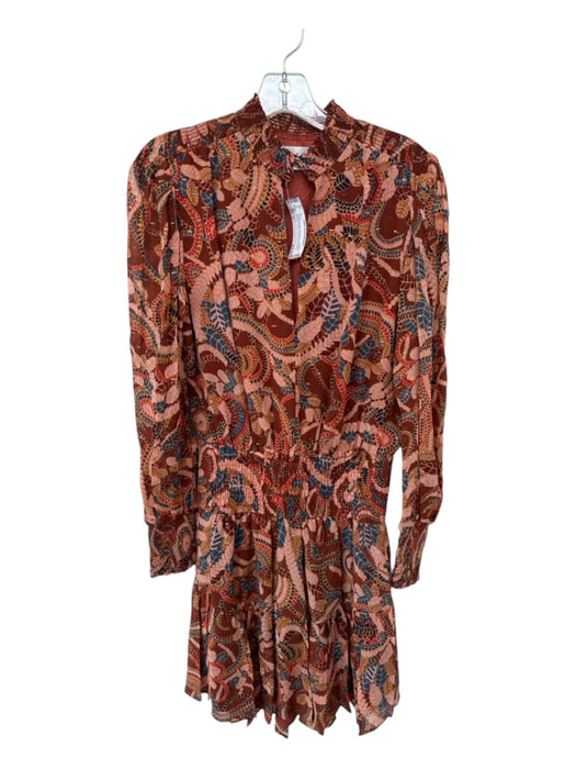 A.L.C. Size 2 Teal & Orange Silk Blend Long Sleeve Metallic leaves Dress Teal & Orange / 2