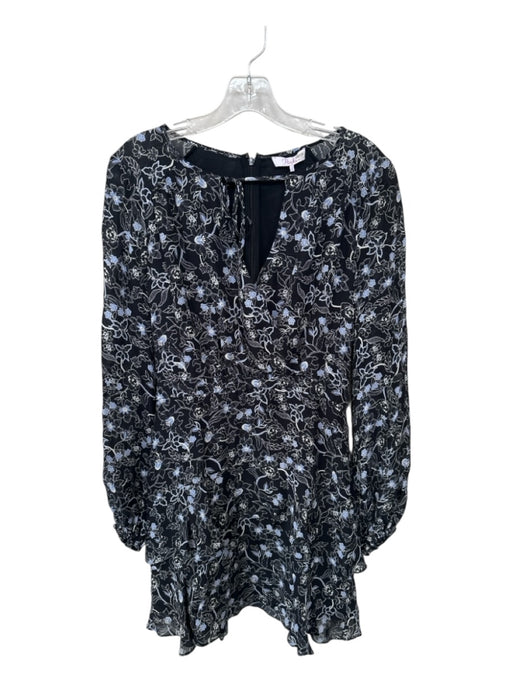 Parker Size 2 Black & Blue Silk Long Sleeve Botanical Back Zip Dress Black & Blue / 2