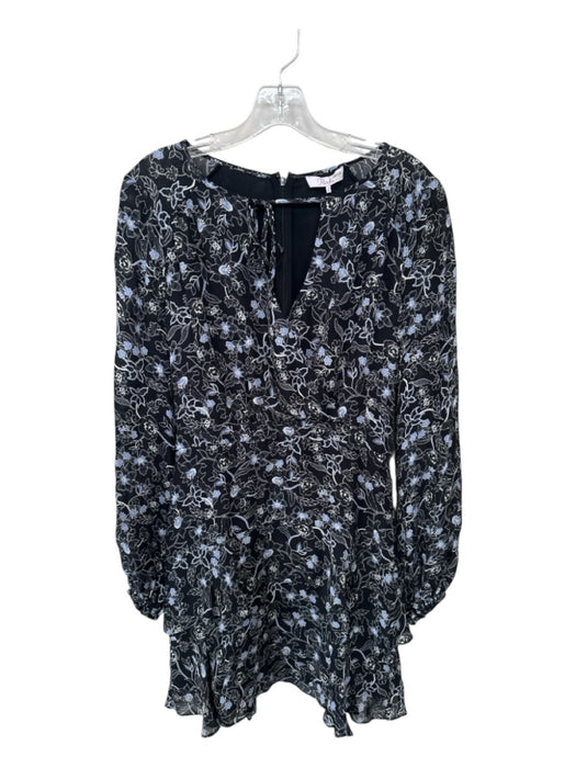 Parker Size 2 Black & Blue Silk Long Sleeve Botanical Back Zip Dress Black & Blue / 2