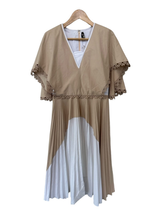 Bibhu Mohapatra Size Est S Tan & White Cotton bib Acordian Pleated Maxi Dress Tan & White / Est S