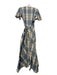 Lekha Size S Blue & White Cotton Short Sleeve Plaid Wrap Maxi Dress Blue & White / S