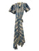 Lekha Size S Blue & White Cotton Short Sleeve Plaid Wrap Maxi Dress Blue & White / S