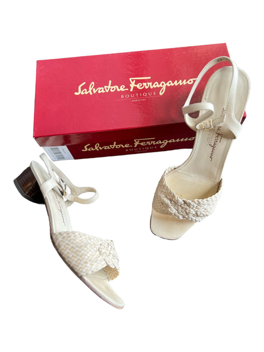 Salvatore Ferragamo Shoe Size 10 White Leather Woven Kitten Heel Sandals White / 10