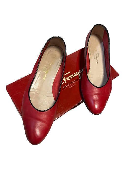 Salvatore Ferragamo Shoe Size 9.5 Red & Black Leather Piping Flats Red & Black / 9.5