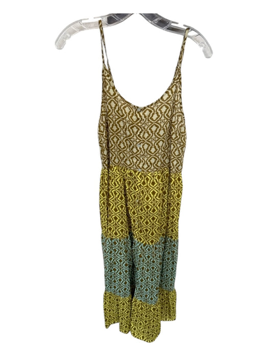 Zara Size S Yellow & Blue Cotton Spaghetti Strap Maxi Dress Yellow & Blue / S