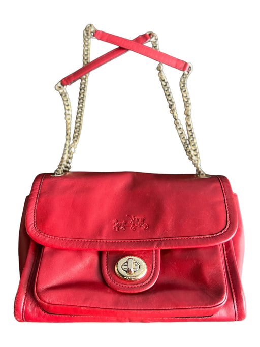 Coach Red & Gold Leather Chain Strap Front Flap Turnlock Bag Red & Gold / M