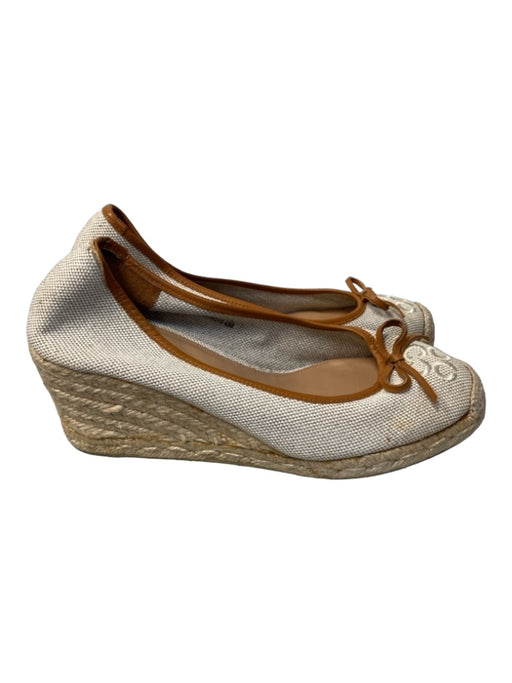 Coach Shoe Size 9 Tan & brown Canvas Leather Bow Detail Wedge Espadrille Shoes Tan & brown / 9