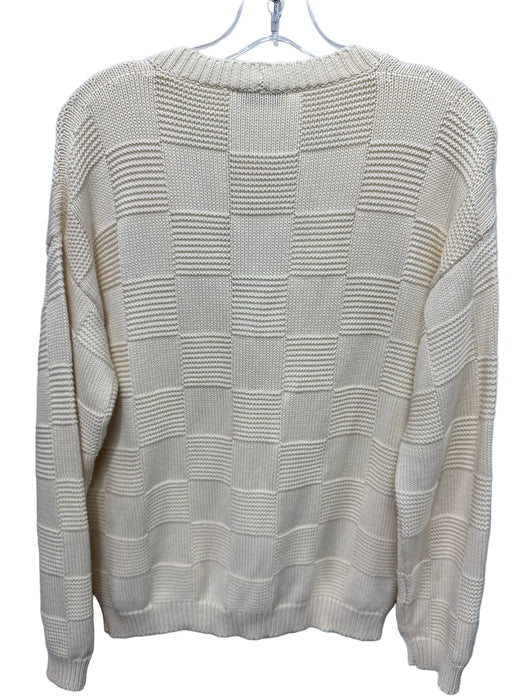 Ta.SK Size 42 Cream Cashmere Button Down Checkered Knit Long Sleeve Cardigan