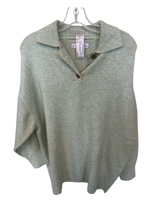 MNG Size M Light Green Long Sleeve Heathered Buttons Oversize Sweater Light Green / M