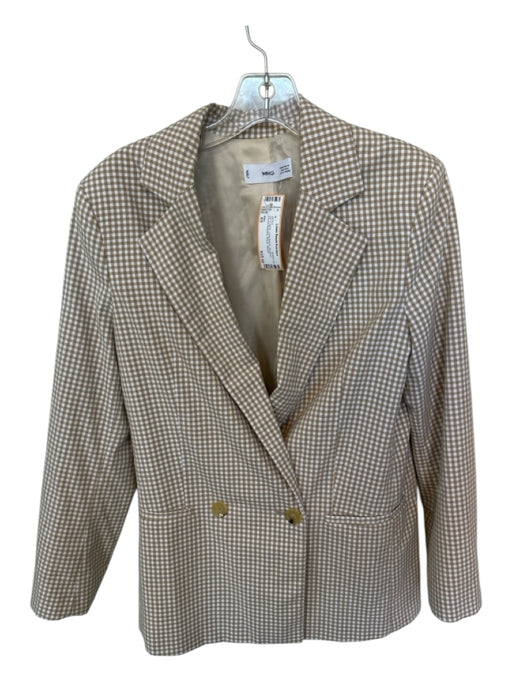 MNG Size XS Tan & White Long Sleeve Gingham Double Breasted Blazer Jacket Tan & White / XS