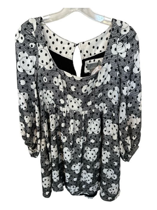 By Anthropologie Size 4 White & Black Long Balloon Sleeve Polka dot Dress White & Black / 4