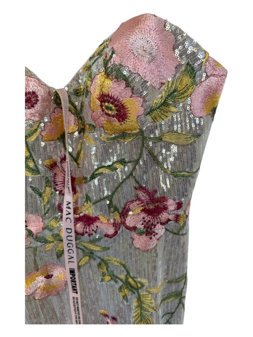 Mac Duggal Size 4 Silver & Pink Sequin Spaghetti Strap Flowers Corset Top Gown Silver & Pink / 4