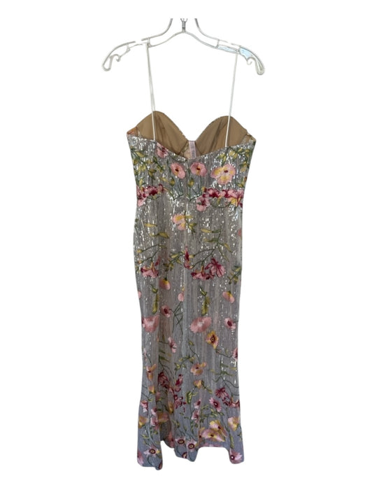 Mac Duggal Size 4 Silver & Pink Sequin Spaghetti Strap Flowers Corset Top Gown Silver & Pink / 4