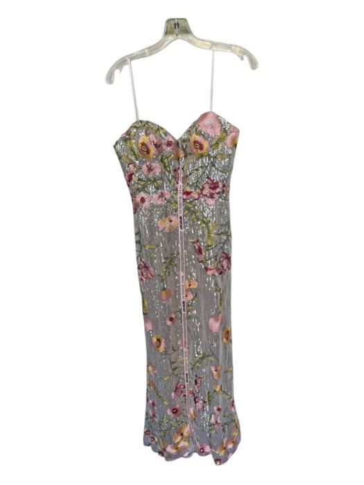 Mac Duggal Size 4 Silver & Pink Sequin Spaghetti Strap Flowers Corset Top Gown Silver & Pink / 4