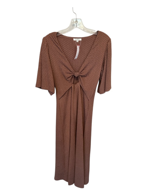 Z Supply Size M Brown Polyester 3/4 Balloon Sleeve Keyhole Front Textured Dress Brown / M