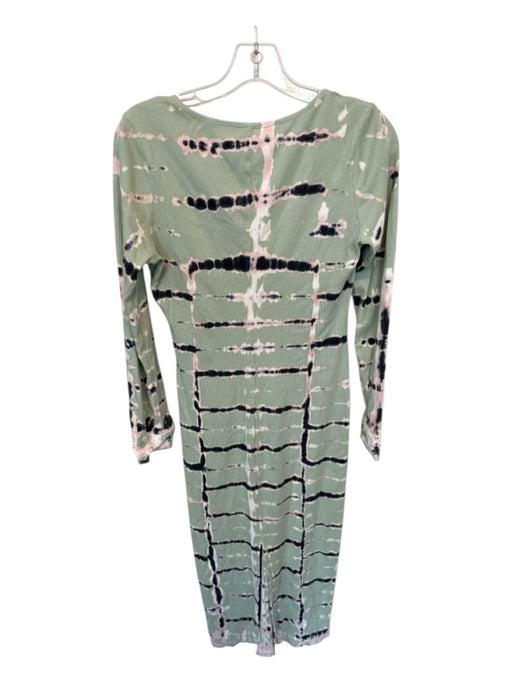 Young Fab & Broke Size M Green & Peach Cotton Blend Long Sleeve Tie Dye Dress Green & Peach / M