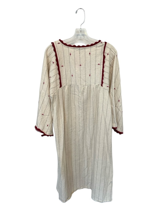 Zara Size S Tan & Red Cotton Long Sleeve Scallopped Hem Lines Maxi Dress Tan & Red / S