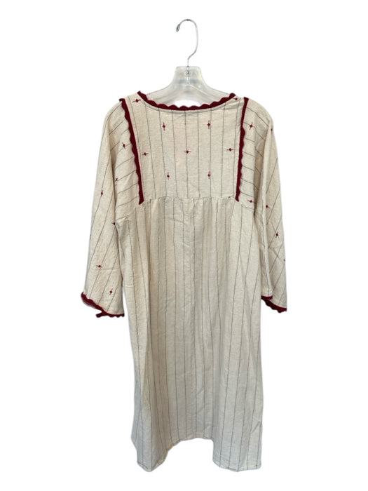 Zara Size S Tan & Red Cotton Long Sleeve Scallopped Hem Lines Maxi Dress Tan & Red / S