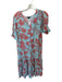Lobo.Rosa Size S Blue & Red Polyester Short Balloon Sleeve Flowers Buttons Dress Blue & Red / S